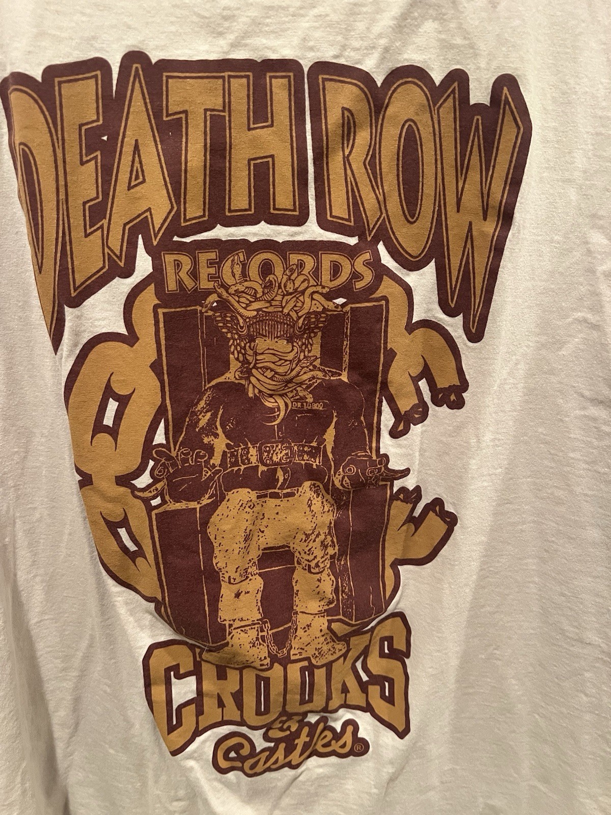 FILA Crooks & Castles camicia uomo 3XL Death Row Records core maglietta grafica beige