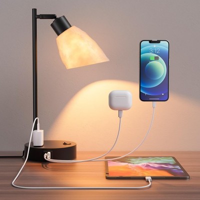 Neoglint Industrial Desk Lamp, Dimmable Table Lamp with USB C & A Ports + AC ...