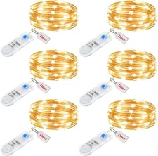 6 Pack Orange/ Warm White Fairy Lights Battery Operated with Timer 6 Pack