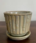 Vtg McCoy Pottery #0372 Sage Green Bamboo  Planter+Attached Saucer NICE