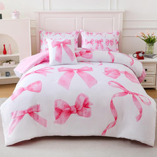 Twin Size Comforter Sets Pink Bed in a Bag for Girls, Bow Comforter Set,6 Pieces