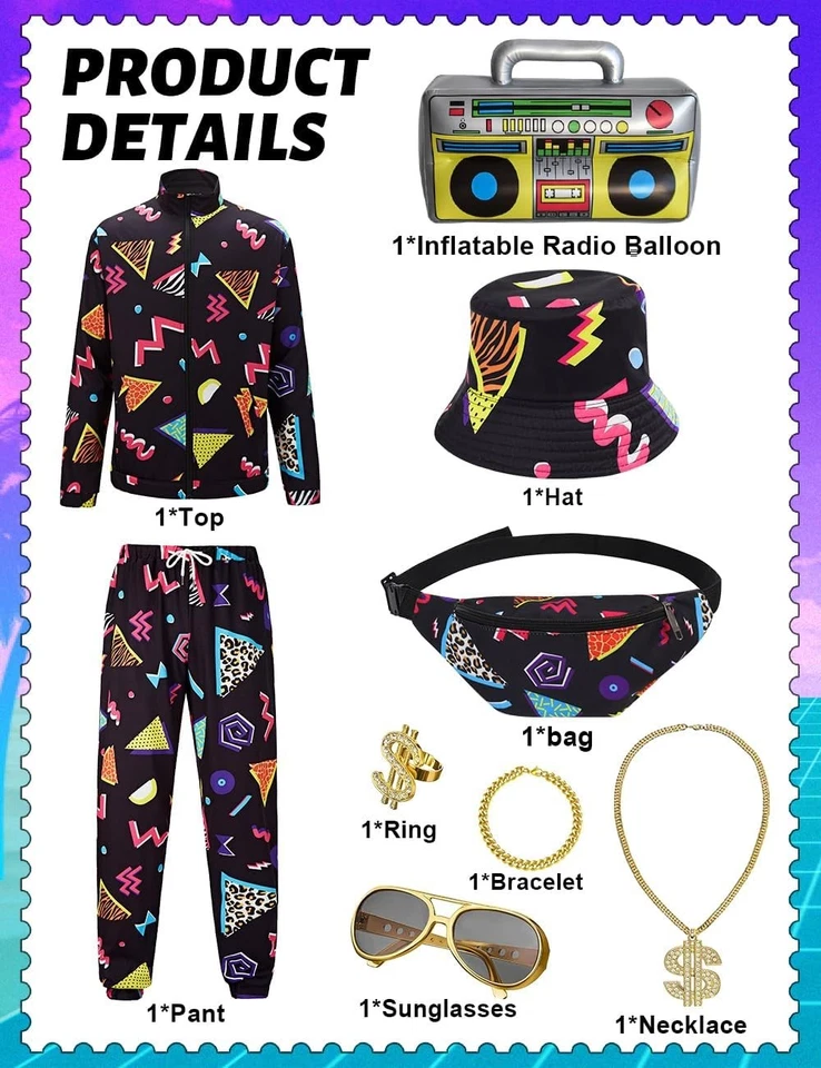 Traje de Pista Años 80 Hombres Hip Hop Disfraz Retro Años 90 Trajes para Hombres Halloween Cospla... Foto 3 de 4