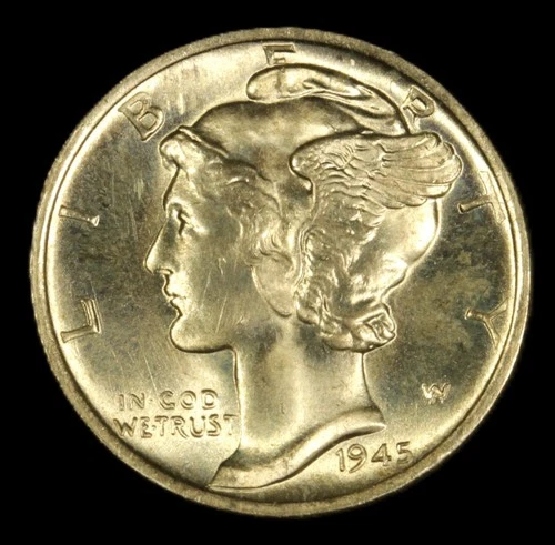1945-S 10C Micro S Mercury Dime- Choice Gem BU- SMH 1943