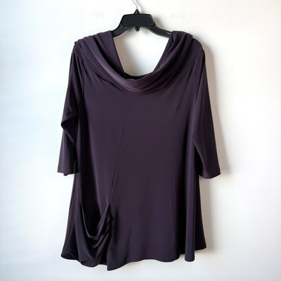 #ad Sympli Cowl Neck Tunic Top Dark Purple 8 Lagenlook Minimalist $36.00