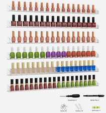 30 Inch Clear Nail Polish Wall Rack with Removable End Caps Set of 6, Acrylic 