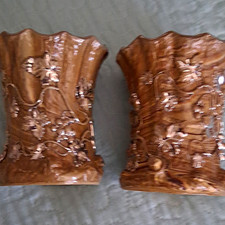 Pair Brown Glossy Ceramic Floral Embossed Dec...