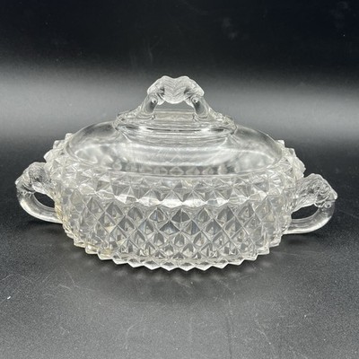 ANTIQUE 1890'S BRYCE BROS AMAZON OVAL LION HANDLE DIAMOND SHAPE GLASS BOWL EAPG