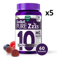 ✅ Vicks ZzzQuil PURE Zzzs, Advan 10Mg Melatonin Gummies, Berry 300Ct *x5 60CT* ✅