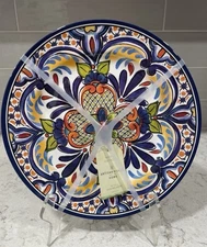 Artisan De Luxe Blue Orange Spanish Medallion MELAMINE Dinner Plates Set 4