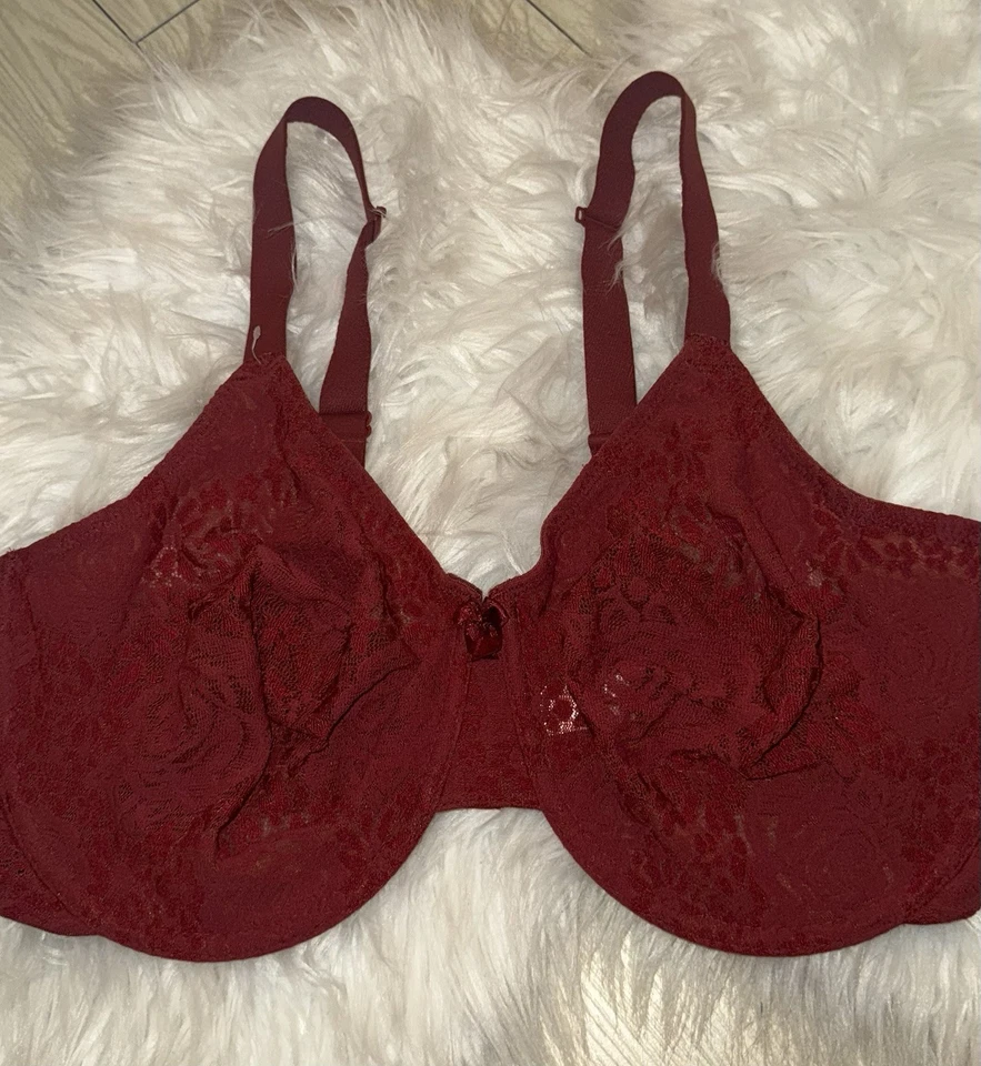 Wacoal 851205 Halo Lace Bra Sheer Unlined Unpadded UW Womens 40DD Red Orange New - Image 3 of 4