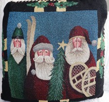 Vintage Christmas Throw Pillow with 3 Vintage Santa's- 16" x 16"