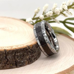 8mm Silver Tungsten Carbide Ring Black Faceted Design Unisex Band for Christmas