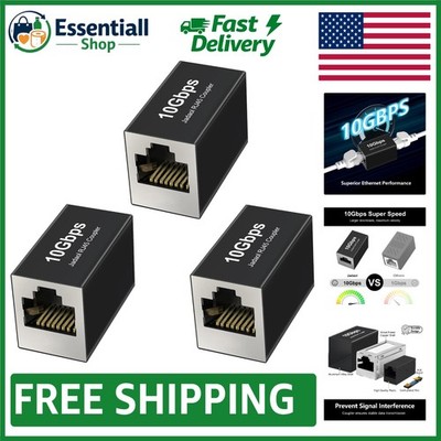 10Gbps RJ45 Coupler 3-Pack: Shielded, Gold-Plated Ethernet Extender, PoE Ready