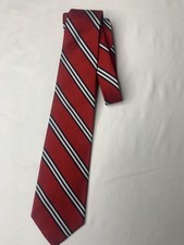 Brooks Brothers Red Tie With Navy  white Stripes 100 Silk Men's Necktie 58"