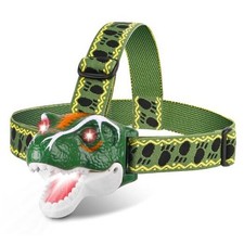 LED Kids Headlamp Battery Powered Flashlight T Rex Dinosaur Toy Stocking Green