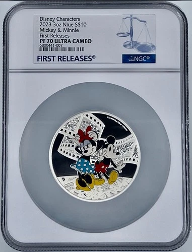 2023 Niue $10 Disney Characters Mickey & Minnie 3 Oz Silver Coin NGC PF70UCAM FR