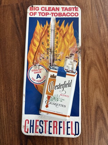 Vtg 1950Original Chesterfield Cigarettes Tobacco Metal Advertising Thermometer