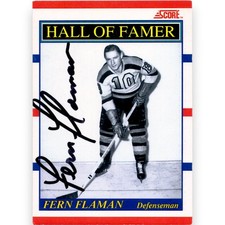 1990-91 SCORE AMERICAN #357 FERN FLAMAN AUTOGRAPH BOSTON BRUINS HOF
