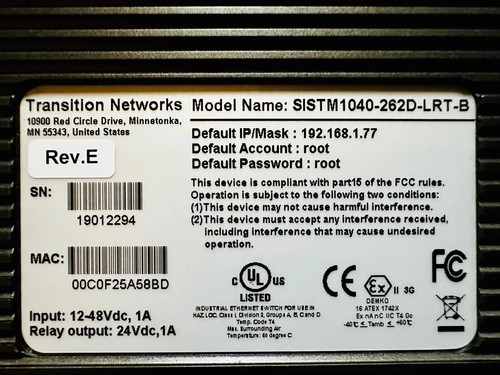 TRANSITION NETWORKS SISTM1040-262D-LRT-B MANAGED HARDENED FAST ETHERNET SWITCH - Picture 2 of 7
