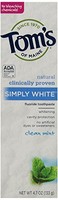2 Pk Tom's Of Maine Natural Simply White Fluoride Toothpaste Clean Mint 4.7oz Ea on sale 2 Pk Tom's Of Maine Natural Simply White Fluoride Toothpaste Clean Mint 4.7oz Ea on sale