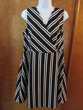 Ladies "ELLE" Size 12, Black/White,Striped,Empire,Sleeveless,A-Line Skirt, Dress