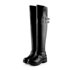 Womens Flats Knight Boots Buckle Pull On Shoes Over The Knee High Boots Zipper