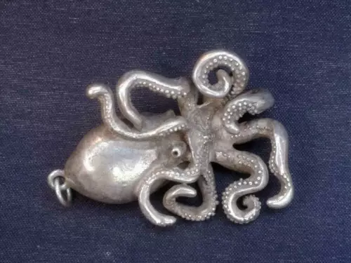 Collana ciondolo statua pesce polpo intaglio argento Cina Tibet regalo - Foto 8 di 8