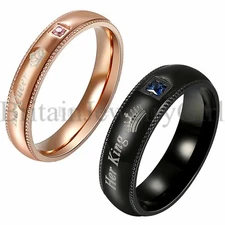 2pcs His Queen Her King Crown Couple Ring Wedding Engagement Band Men Women