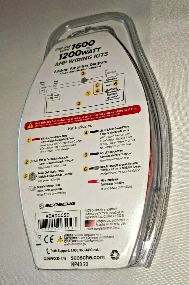 Kit de cableado amplificador adicional Scorsche para amplificadores de 2 canales 1200-1600 vatios Foto 2 de 4
