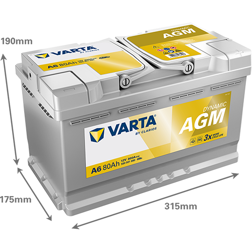 VARTA A6 VRLA AGM BATTERY 12V 80AH 800EN REPLACE MERCEDES BENZ A 000 982 21 08 - Picture 1 of 6