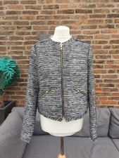 Yumi Tweed Boucle Jacket Size Uk16 Black White Old Money