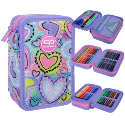 COOLPACK 3-FACH 44-teilig Mäppchen Federmappe Federtasche JUMPER 3  PASTEL HEART