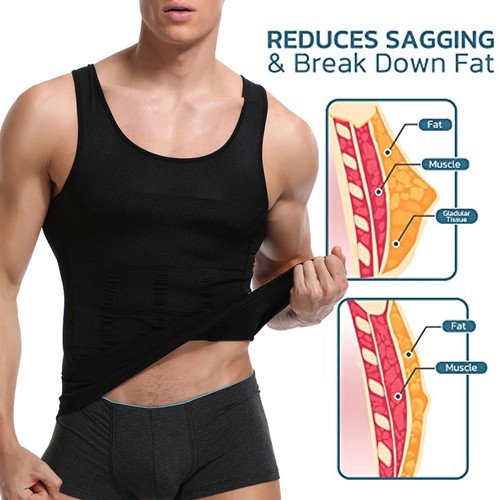 MEN SLIM VEST Body Shaper Chest Belly Waist Trainer Compression Shirt Underwear - Picture 4 of 23