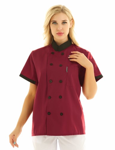 Unisex Chef Coat Double-Breast Short Sleeve Cook Jacket Kitchen Uniform Dress - Picture 26 of 140