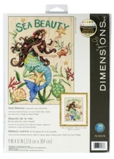 Dimensions Sea Beauty' Mermaid Cross Stitch Kit, 14 Count Natural Aida, 9" x 12"