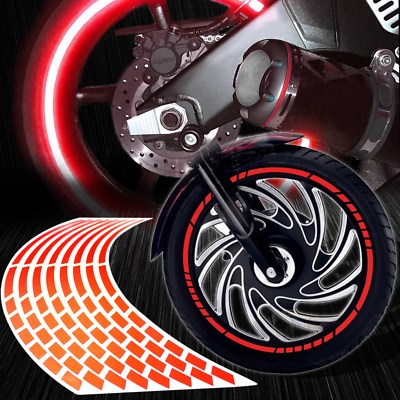 16/17/18/19'' Reflective Rims Tape/Wheel Rim Decal Pattern Strips Sticker Kit Red