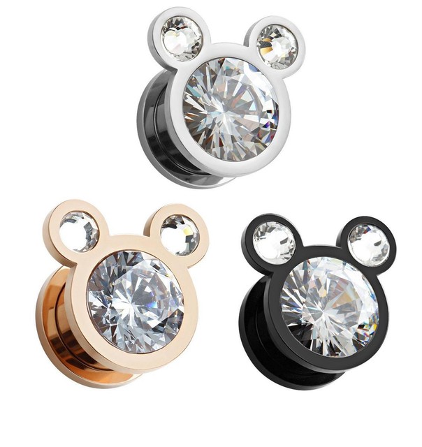 Plug - Flesh Tunnel Ratón Orejas Colgante Screw Fit Piercing Circonia Pendiente