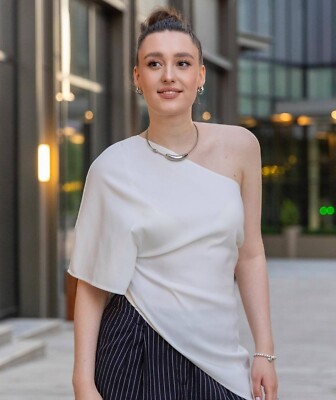Zara Asymmetric Voluminous Cape Off Shoulder T-Shirt White S Small