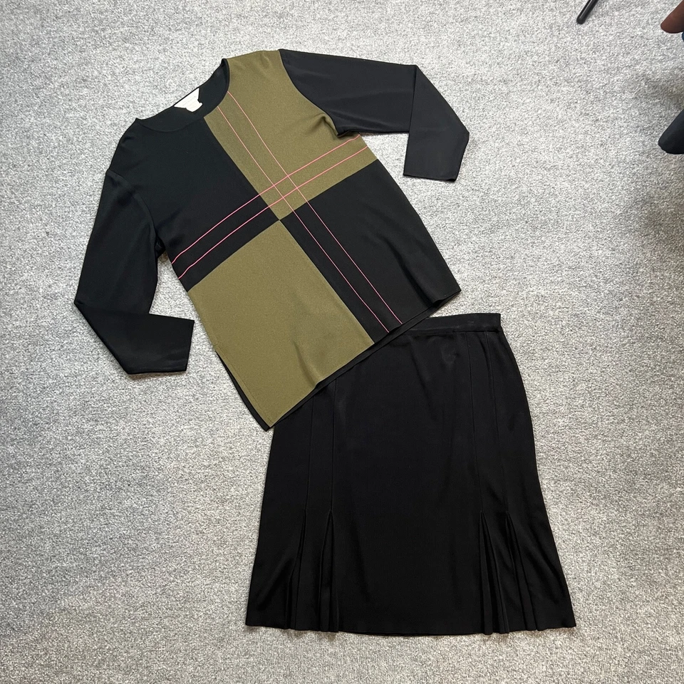 Conjunto Falda Top Misook De Colección Mujer L/XL Negro Verde Suéter Midi Tejido 2 Piezas *LEER Foto 4 de 4