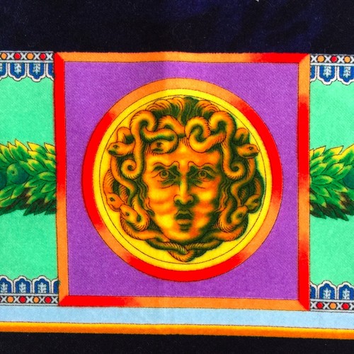 GIANNI VERSACE velvet fabric panel Leopard & Medusa print blue & green - Picture 9 of 12