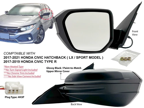 Door Mirror for 2017 - 2021 HONDA CIVIC Hatchback Non-Heated Driver Left Side