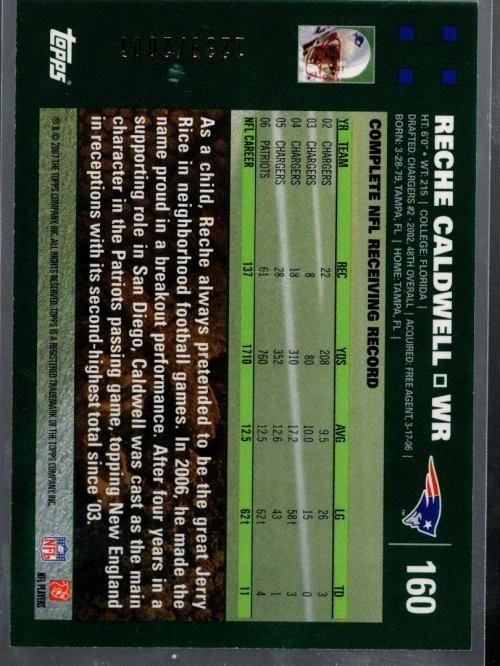 A0847- 2007 Topps Copper #160 Reche Caldwell /2007 - NM-MT - Image 2 of 2