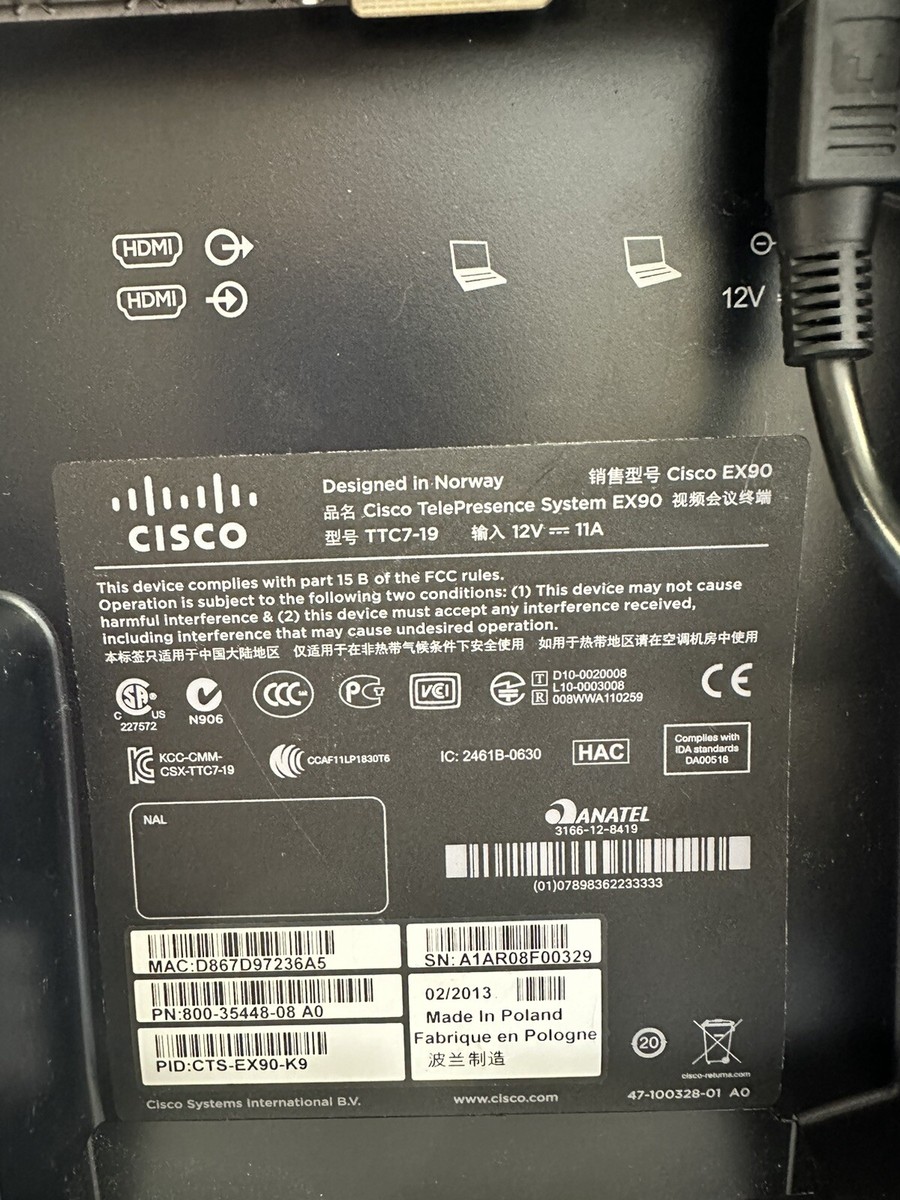 Cisco Telepresence System EX90 Video Conferencing W/CTS-CTRL-DV8