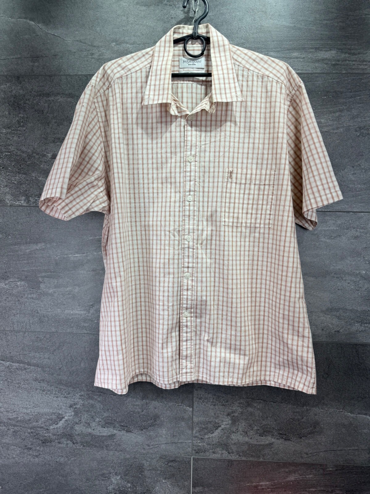 Camicia Yves Saint Laurent manica corta taglia XL vestibilità regolare a scacchi YSL