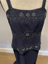 MARSONI Mother Of Bride Dress Gown Blue Beaded Layered Chiffon Bottom 12