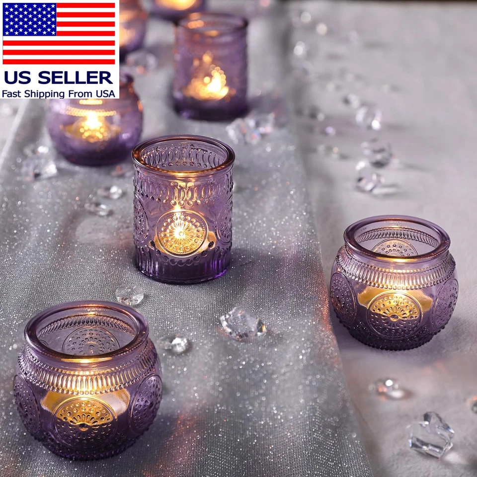 12Pcs Assorted Purple Votive Candle Holders for Party Decorations, Lavender Teal - Image 3 of 4