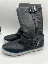 UGG 1005043 Andra Black Pebbled Leather Side Zip Mid-Calf Women Winter Boots 8