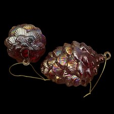 Set of 2 Iridescent Blown Glass Pinecone Ornaments Red Sullivans