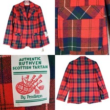Pendleton Veg Scottish Virgin Wool Red Tartan Plaid Blazer Jacket Womens 12 New