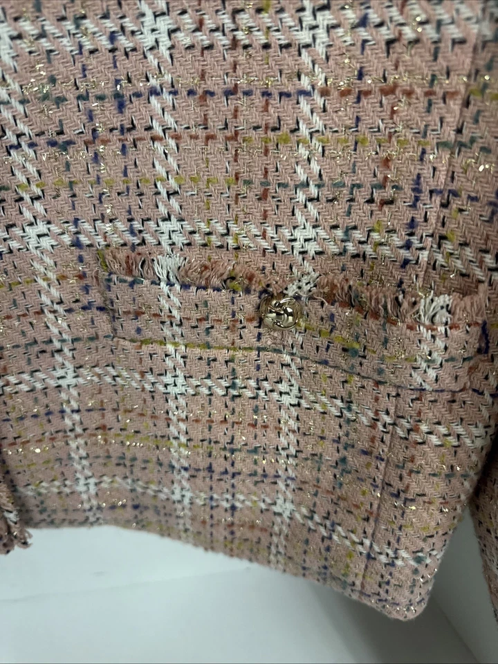 Loft Womens 2XL Multicolor Metallic Button Threading Fringed Plaid Blazer - Image 4 of 4